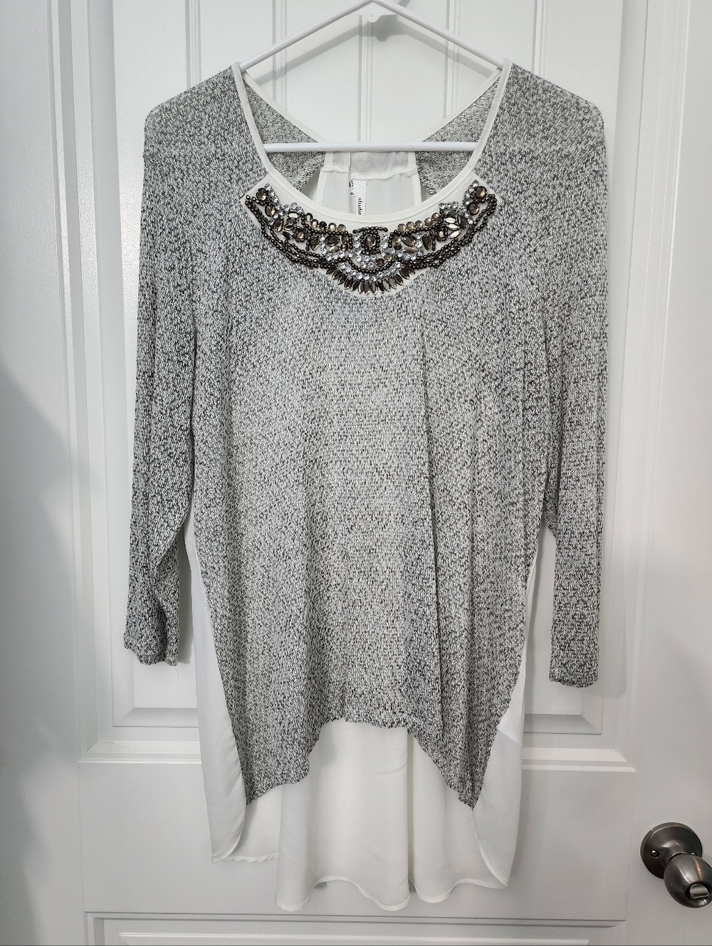 New! Maurices Studio Y Knit Sweater w/ Jeweled Neckline & Chiffon Back, Size XL